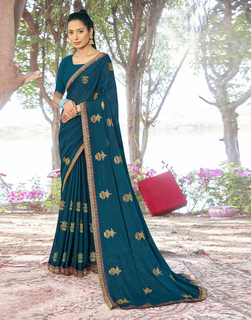 Sudathi Rama Blue Embroidery Georgette Saree