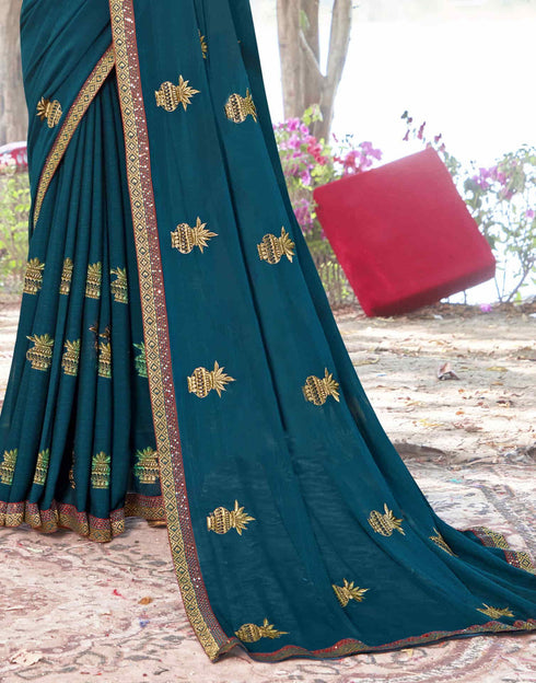 Sudathi Rama Blue Embroidery Georgette Saree