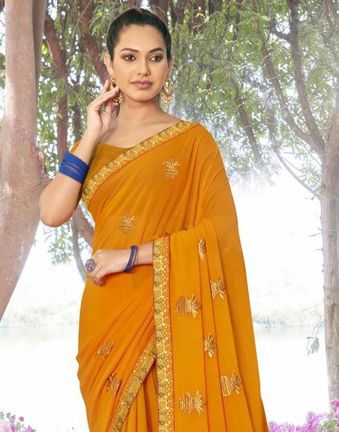Sudathi Turmeric Yellow Embroidery Georgette Saree