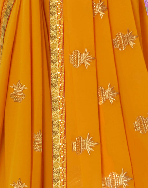 Sudathi Turmeric Yellow Embroidery Georgette Saree