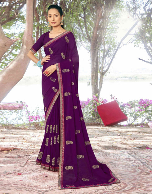 Sudathi Dark Purple Embroidery Georgette Saree
