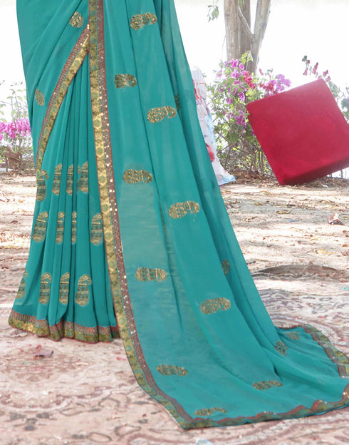 Sudathi Turquoise Embroidery Georgette Saree