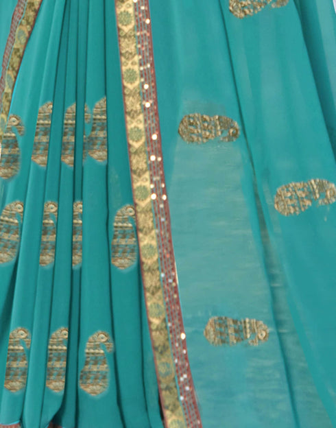 Sudathi Turquoise Embroidery Georgette Saree