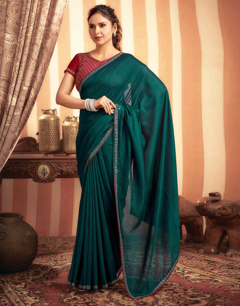 Sudathi Rama Green Stone Work Embellished Silk Saree