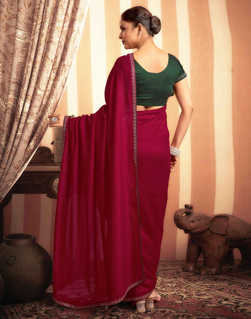 Sudathi Cherry Red Stone Work Embellished Silk Saree