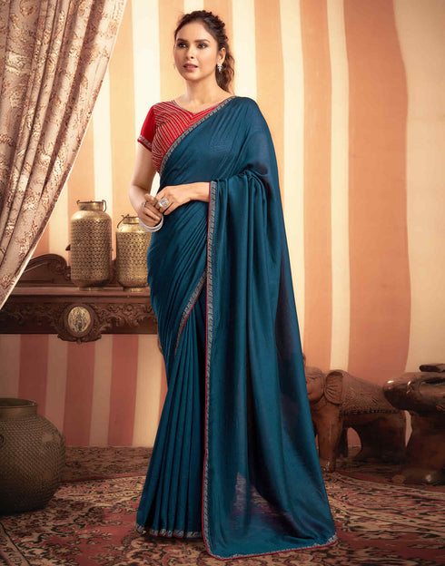 Sudathi Rama Blue Stone Work Embellished Silk Saree