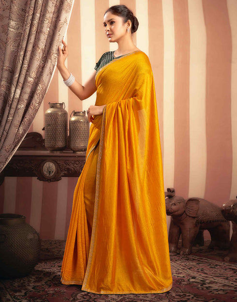 Sudathi Turmeric Yellow Stone Work Embellished Silk Saree