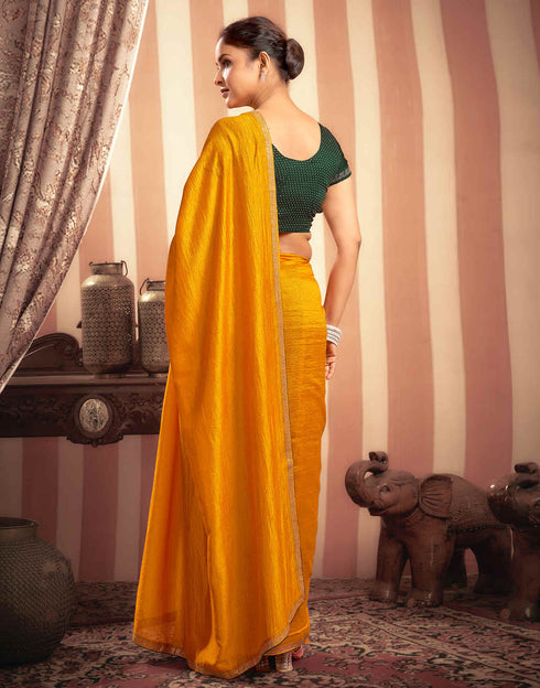 Sudathi Turmeric Yellow Stone Work Embellished Silk Saree