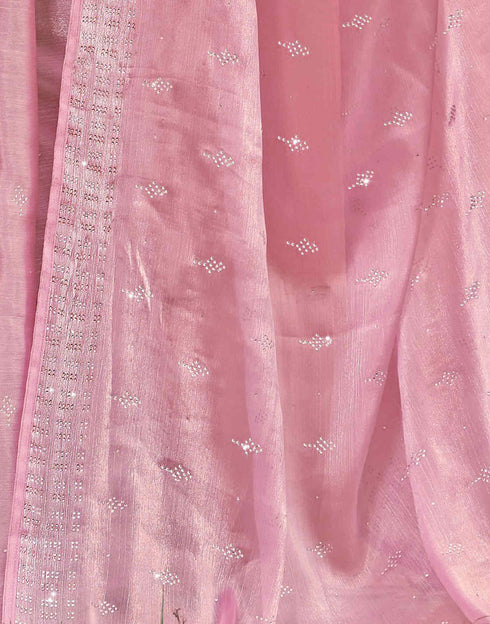 Sudathi Light Pink Stone Work Embellished Silk Saree