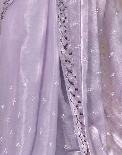 Sudathi Lavender Stone Work Embellished Silk Saree