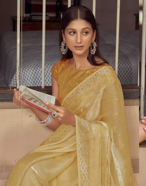 Sudathi Mustard Yellow Stone Work Embellished Silk Saree