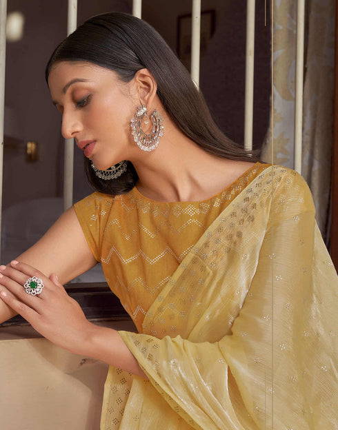 Sudathi Mustard Yellow Stone Work Embellished Silk Saree