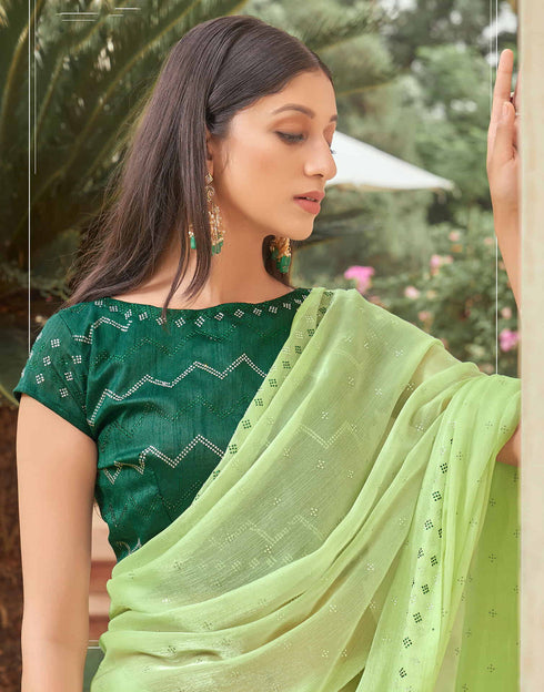 Sudathi Light Green Stone Work Embellished Silk Saree
