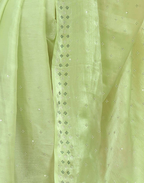 Sudathi Light Green Stone Work Embellished Silk Saree