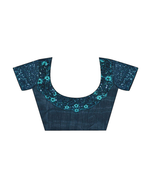 Sudathi Rama Blue Sequence Embroidery Silk Saree