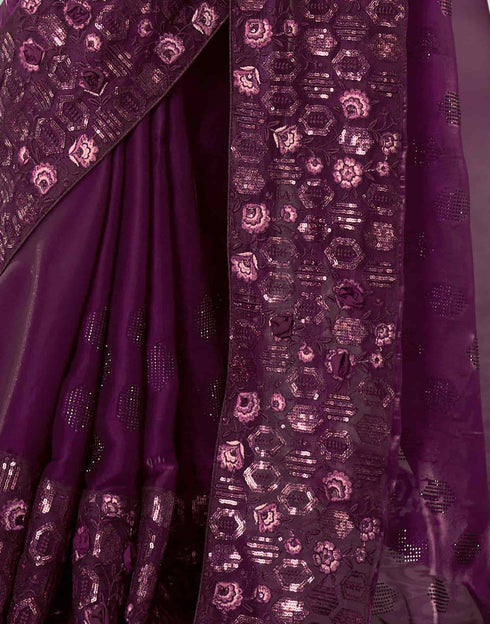Sudathi Wine Sequence Embroidery Silk Saree