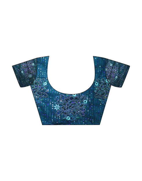 Sudathi Rama Blue Sequence Embroidery Chiffon Saree