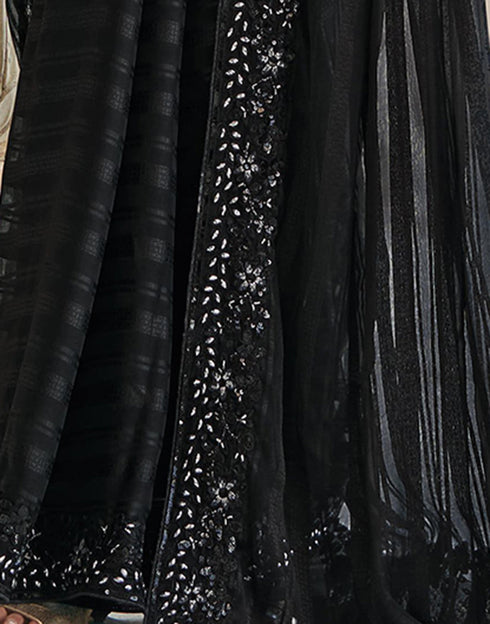 Sudathi Black Sequence Embroidery Chiffon Saree
