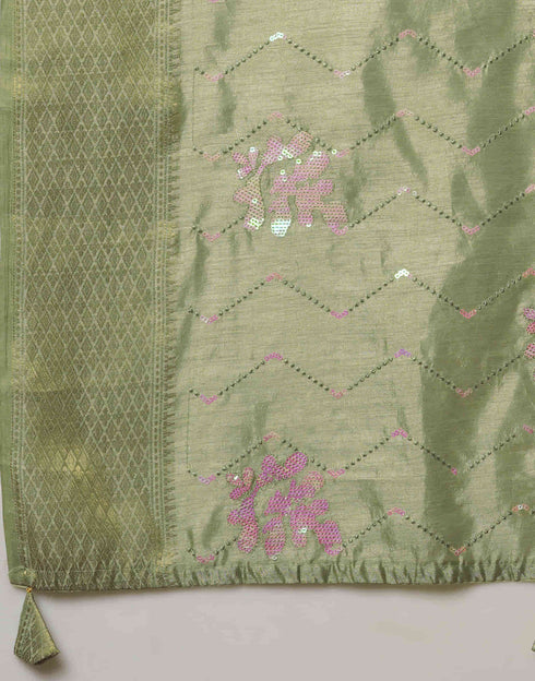 Sudathi Pista Green Sequence Silk Saree