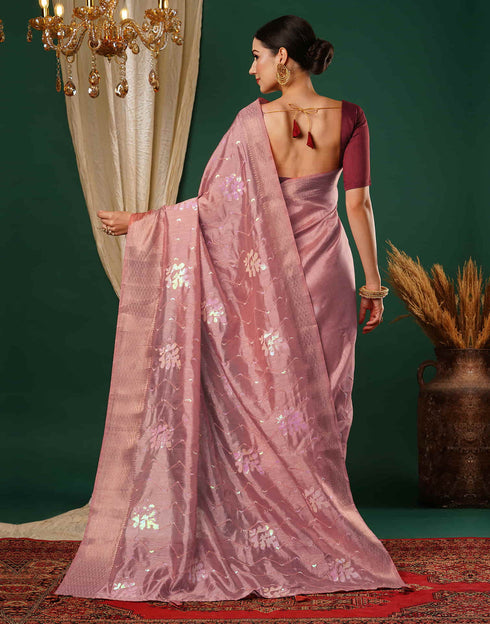 Sudathi Rose Pink Sequence Silk Saree