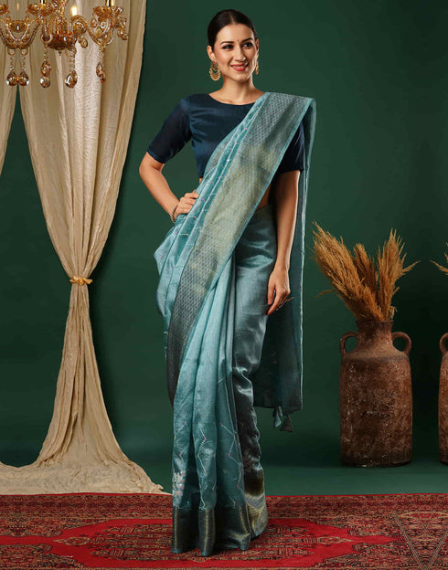 Sudathi Sky Blue Sequence Silk Saree
