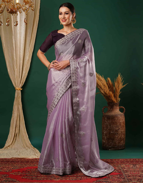 Sudathi Light Purple Embroidery Silk Saree