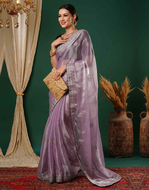 Sudathi Light Purple Embroidery Silk Saree