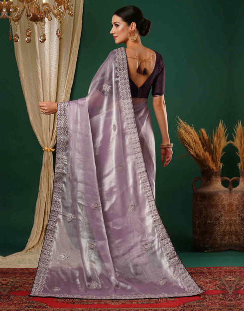 Sudathi Light Purple Embroidery Silk Saree