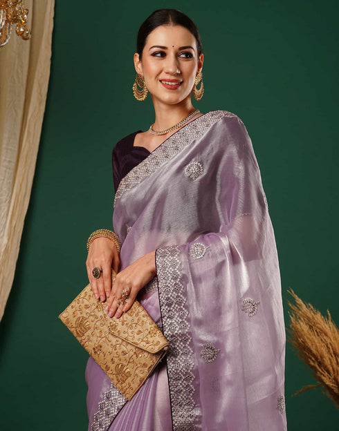 Sudathi Light Purple Embroidery Silk Saree