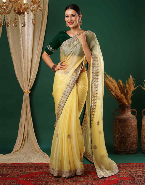 Sudathi Yellow Embroidery Silk Saree