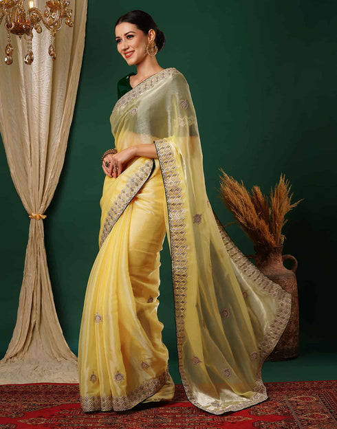 Sudathi Yellow Embroidery Silk Saree