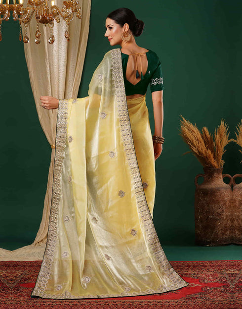 Sudathi Yellow Embroidery Silk Saree