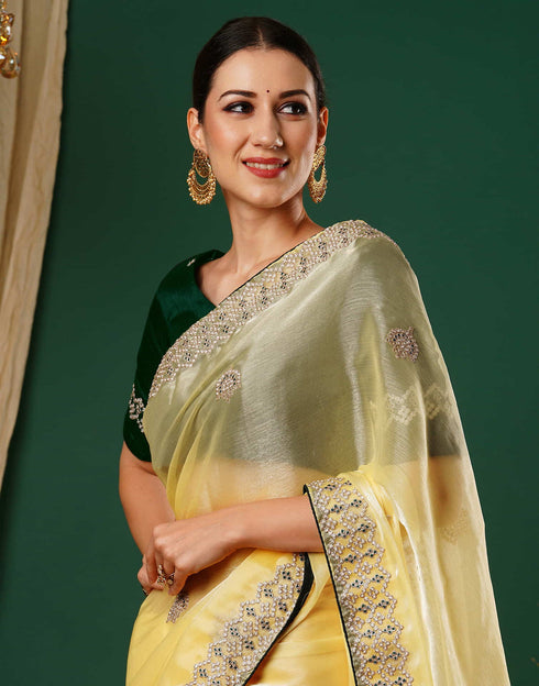 Sudathi Yellow Embroidery Silk Saree