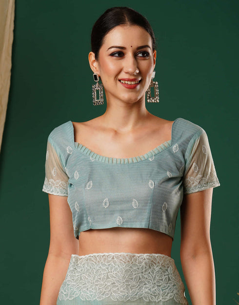 Sudathi Light Turquoise Embroidery Net Saree
