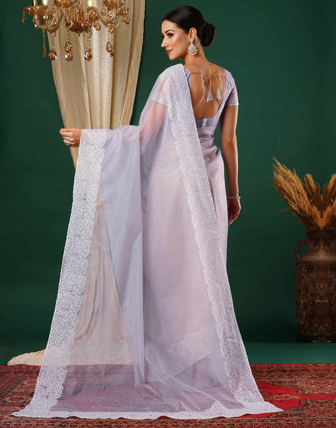 Sudathi Light Lavender Embroidery Net Saree