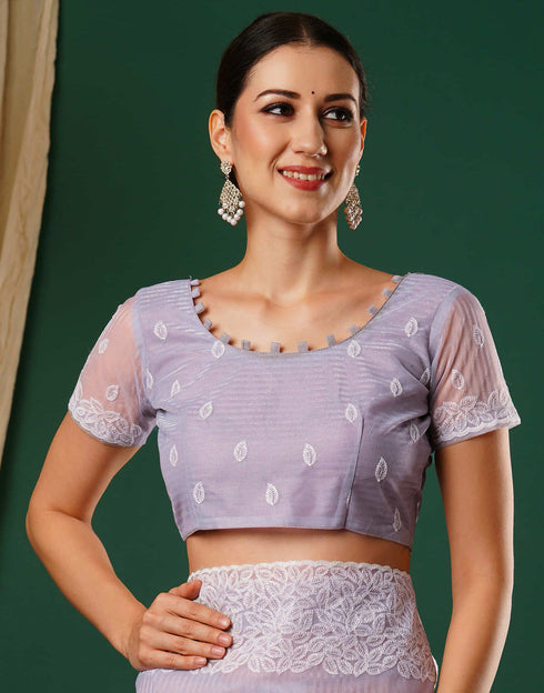 Sudathi Light Lavender Embroidery Net Saree
