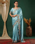 Sudathi Sky Blue Embroidery Satin Saree