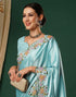 Sudathi Sky Blue Embroidery Satin Saree