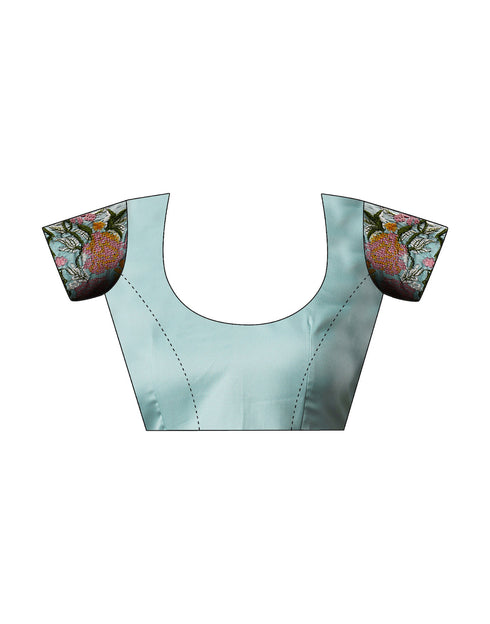 Sudathi Sky Blue Embroidery Satin Saree