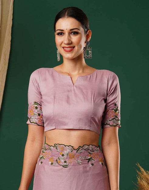 Sudathi Dusty Pink Embroidery Satin Saree