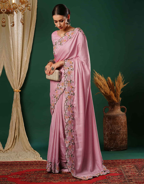 Sudathi Rose Pink Embroidery Satin Saree
