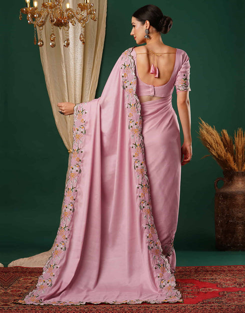 Sudathi Rose Pink Embroidery Satin Saree