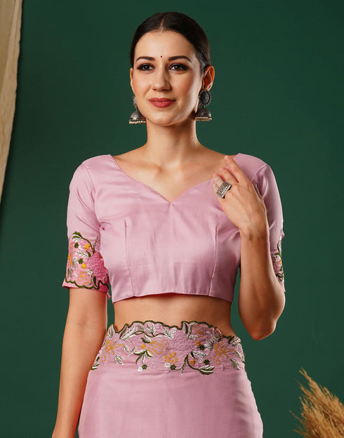 Sudathi Rose Pink Embroidery Satin Saree