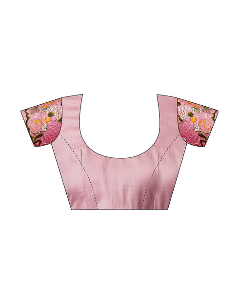 Sudathi Rose Pink Embroidery Satin Saree