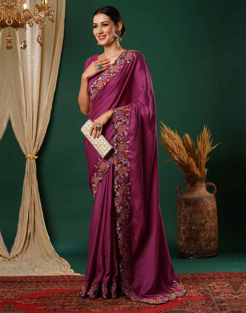 Sudathi Rani Pink Embroidery Satin Saree