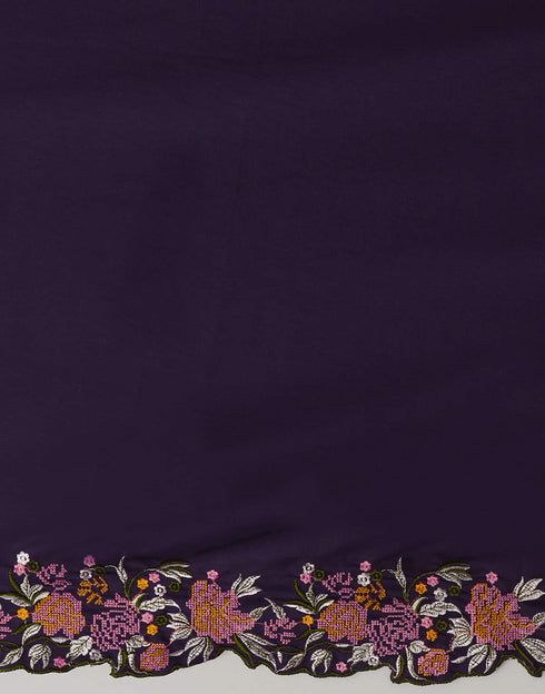 Sudathi Deep Purple Embroidery Satin Saree