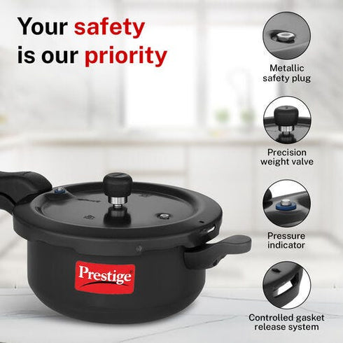 Prestige Svachh Hard Anodised Spillage Control Pressure Cooker 3.5 L Black