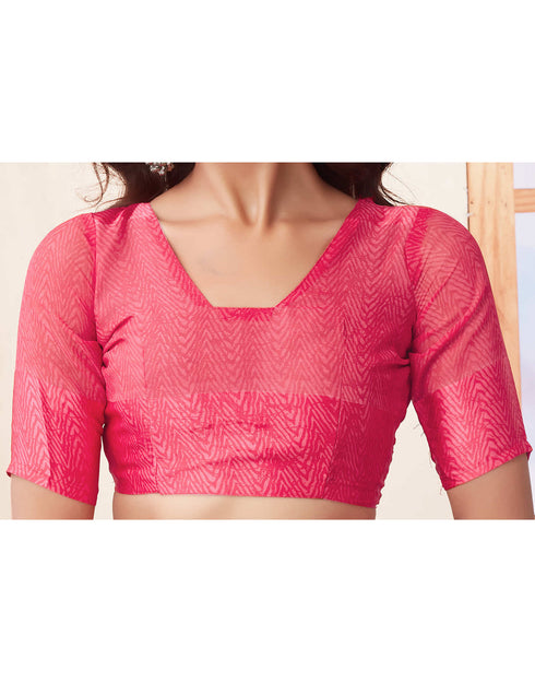 Sudathi Rose Pink Geometric Printed Georgette Saree