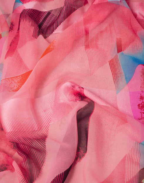 Sudathi Rose Pink Geometric Printed Georgette Saree