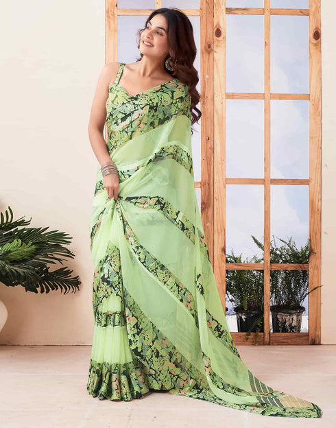 Sudathi Light Green Printed Georgette Saree